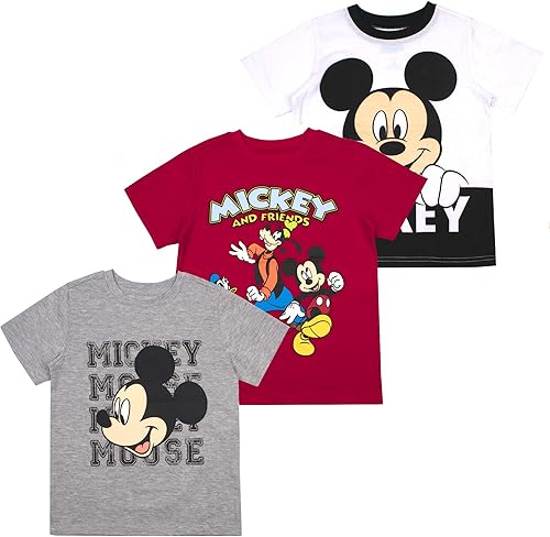 Disney Paquete de 3 camisetas surtidas de Mickey Mouse para niños pequeños