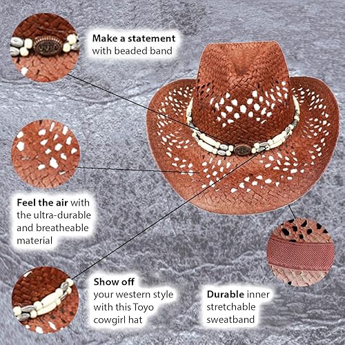 Miniatura 3 de Sombrero de vaquero de paja para hombres y mujeres, sombrero de sol Sombreros Vagueros Classic Western Accents Sombreros
