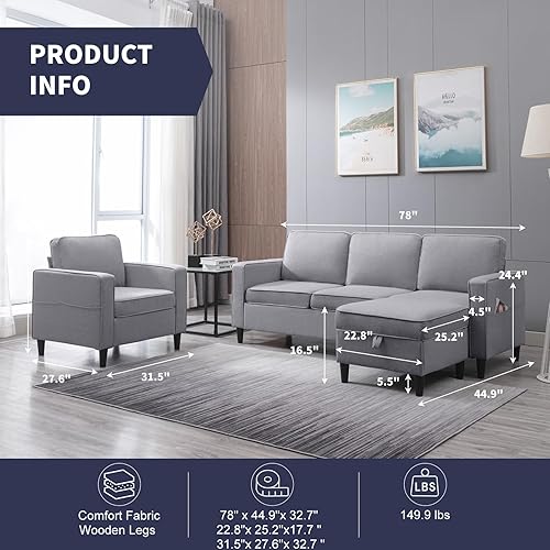 Miniatura 47 de Sofá seccional de 4 piezas con otomana de almacenamiento para sala de estar, juegos de sofás seccionales y sofá biplaza, juego de muebles de sala de