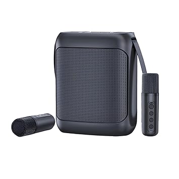 Qawachh Wireless Karaoke Speaker with Dual UHF Microphone with Voice changer or Vocal Cut (Black)