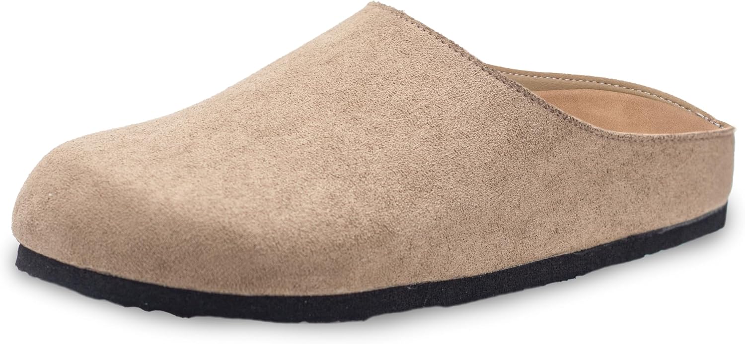 Suede Boston Clogs for Women and Men with Arch Support Potato Mules Shoes, Soft Cork Footbed Slip on Comfort Home Sandals Slippers - Image 3