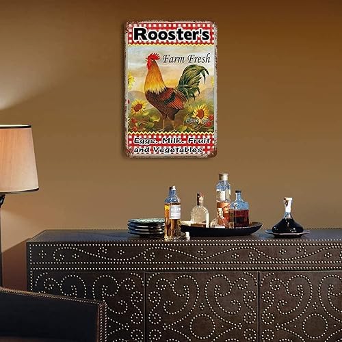 Miniatura 5 de Letrero de metal retro, granja de gallo, leche recién horneada, frutas y verduras, arte elegante, granja, garaje, taberna, hombre, cueva, club,