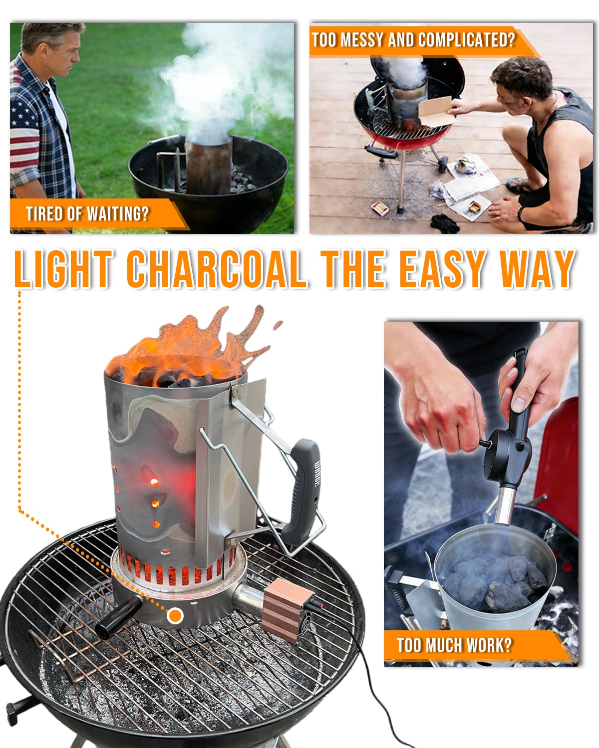 Booster de cheminée au charbon de bois - Base de démarrage au charbon et brûleur à charbon - Allumage rapide en 10 minutes - Accessoires de barbecue d'extérieur pour Kingsford, Weber et autres
