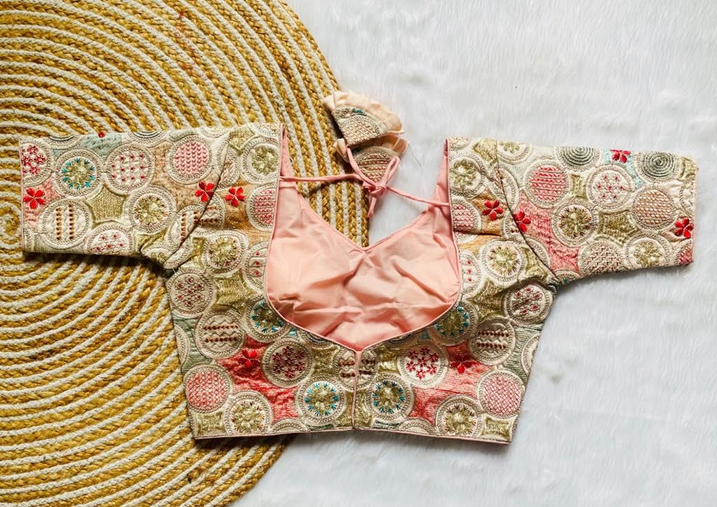 Vihu Fashion Women's Blouse Readymade Blouse Embroidery Multi Coding Gold Thread Blouses Handwork Baby Pink Color Readymade Saree Blouse For Women For Saree And Lehenga Choli (Vf2420 Baby Pink 32)