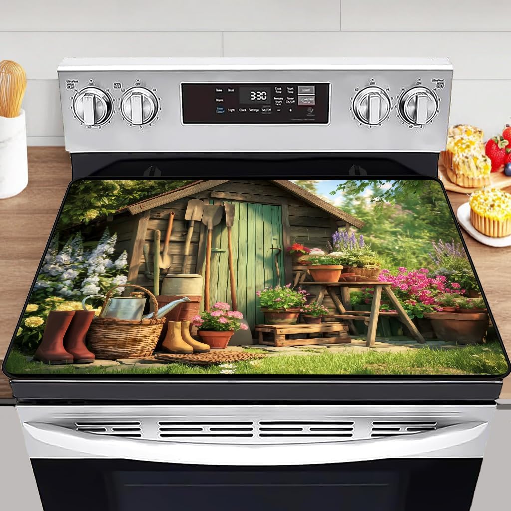 Vintage Red Rruck Electric Stove Top Cover,Farm Barn Heat Resistant Glass Stove Top Cover for Electric Stove Glass Cooktop Protector Expands Usable Space