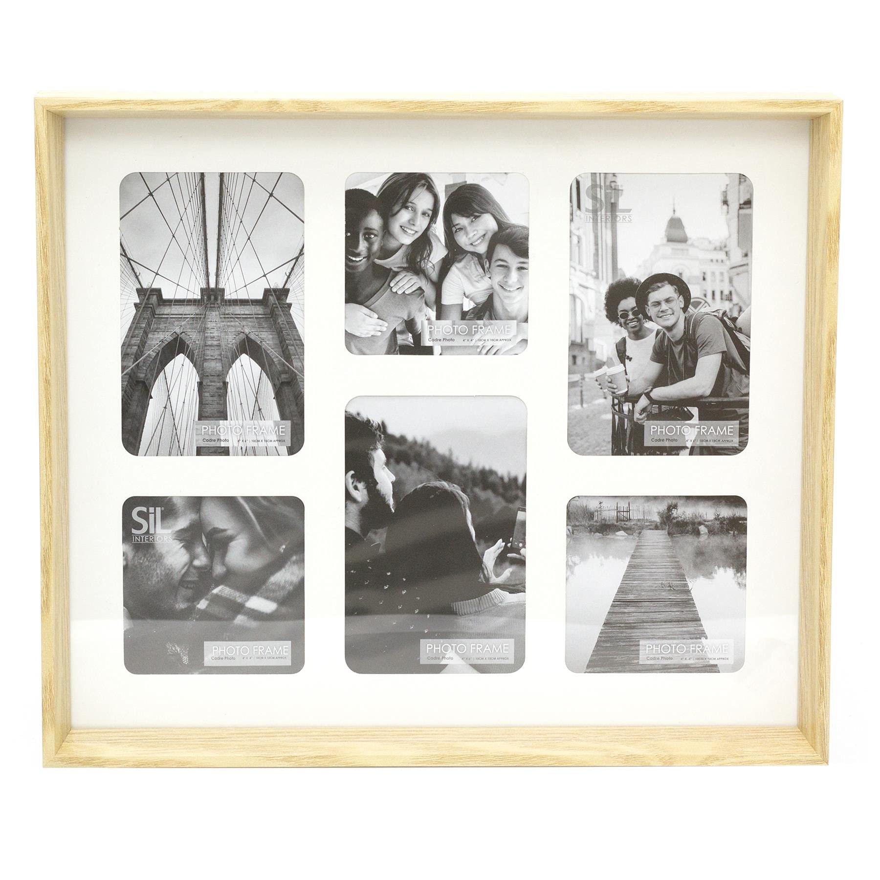 Carousel Home Gifts White Natural Wooden Box Style Multi Photo Frame | 6 Aperture Picture Frame | Photo Collage Display Family Frames