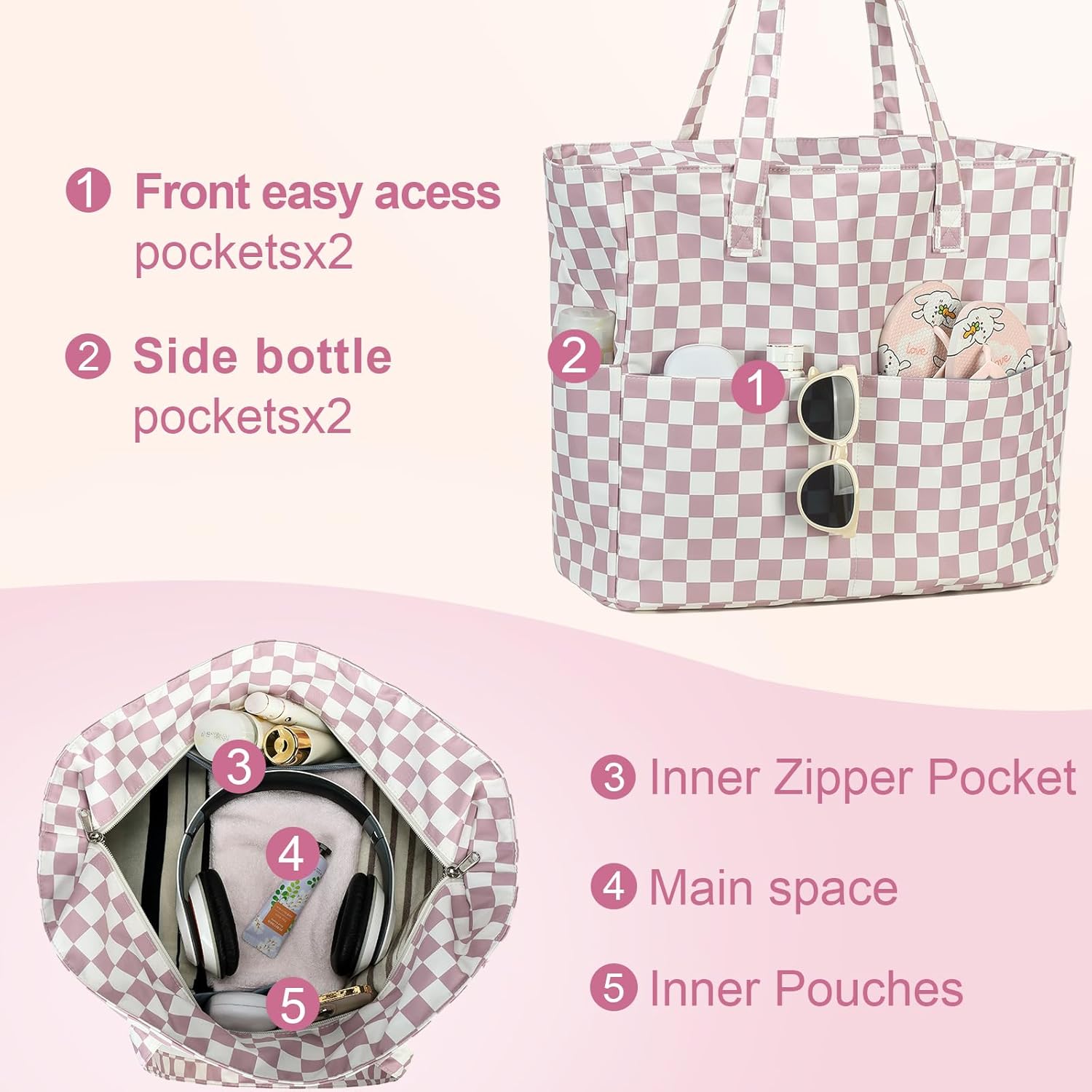 LEDAOU Beach Bag Waterproof Sandproof Women Beach Tote Pool Bag with Zipper for Gym Grocery Travel with Wet Pocket | Sandproof, with Zipper, for Gym, Grocery, Travel, with Wet Pocket - Image 6