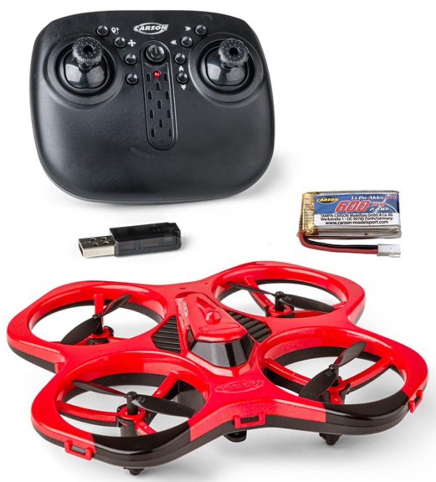 Carson Cyber Drone IR RTF – Quadcoptère RC avec Flip 360°, Mode Headless, stabilisation gyroscopique, éclairage LED, Drone télécommandé, Rouge
