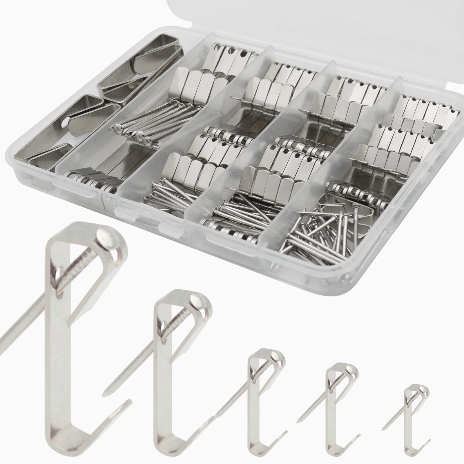 Taskar Pack De 20 Ganchos Para Colgar Cuadros - Plateado Níquel, Con Puntas Endurecidas, Fabricado En Italia