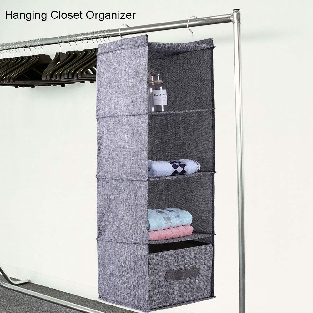 Hängender Schrank-Organizer, Schrank-Hängeregale mit 4 Regalen, hängender Schrank-Organizer und Aufbewahrung (Gray four layers with drawers)