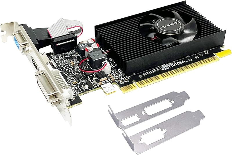 QTHREE GT 210 Graphic Card,1024 MB,DDR3,64 Bits,HDMI,DVI,VGA,SFF | 589 MHz Core Frequency Desktop Low Profile Video Card for PC Working,Computer GPU,PCI Express x16,Low Power