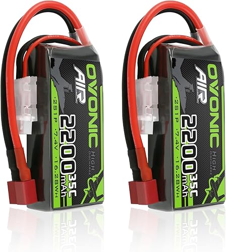 OVONIC 2S Lipo Batería 35C (explosión 70C) 2200mAh 7.4V Batería Lipo con conector en T estilo Dean para avión RC helicóptero cuadricóptero FPV