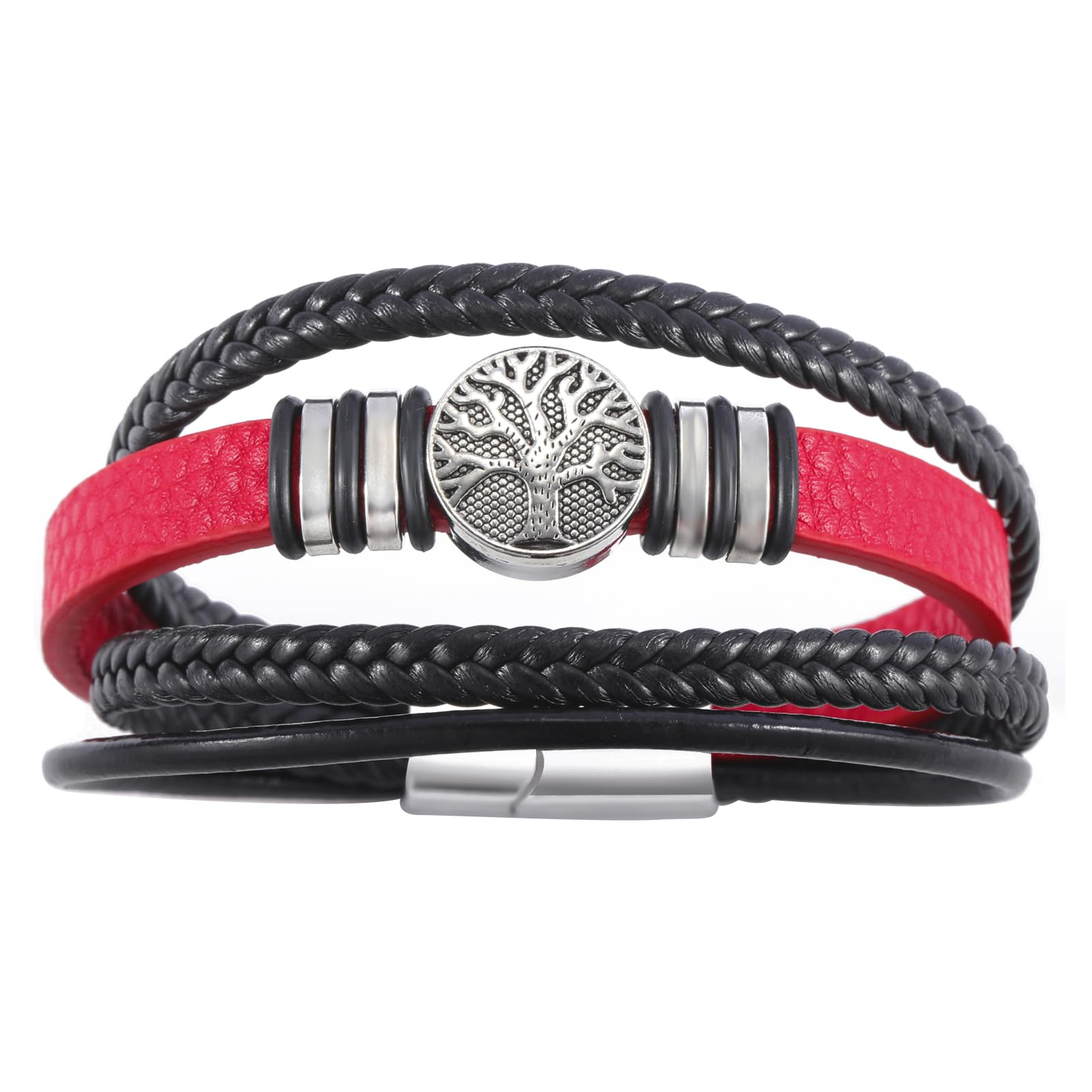 Yggdrasil World Tree of Life Bracelet Mens Leather Bracelet Multi-Layer Braided Religious Mens Cuff Bracelets Alloy Viking Cuff Bangle for Women Men Father's Day Jewelry