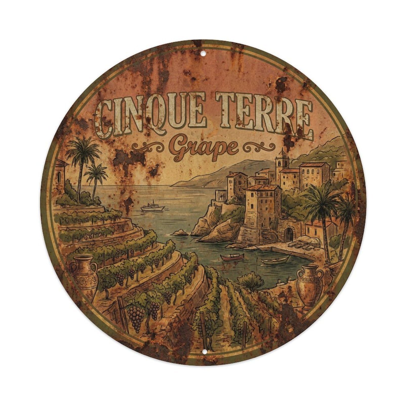 Vintage Travel Cinque Terre Italy Vineyard Metal Tin Sign