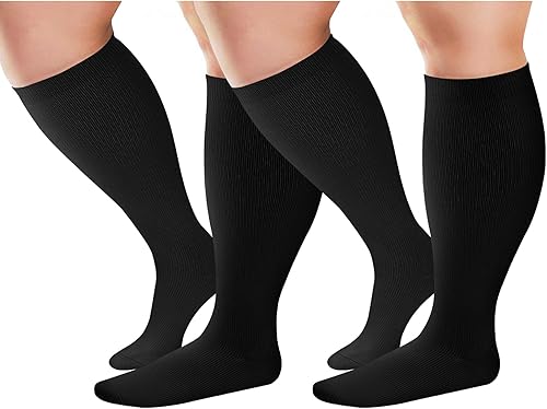TNNZEET Paquete de 2 calcetines de compresión de talla grande para mujeres y hombres, medias de soporte alto hasta la rodilla