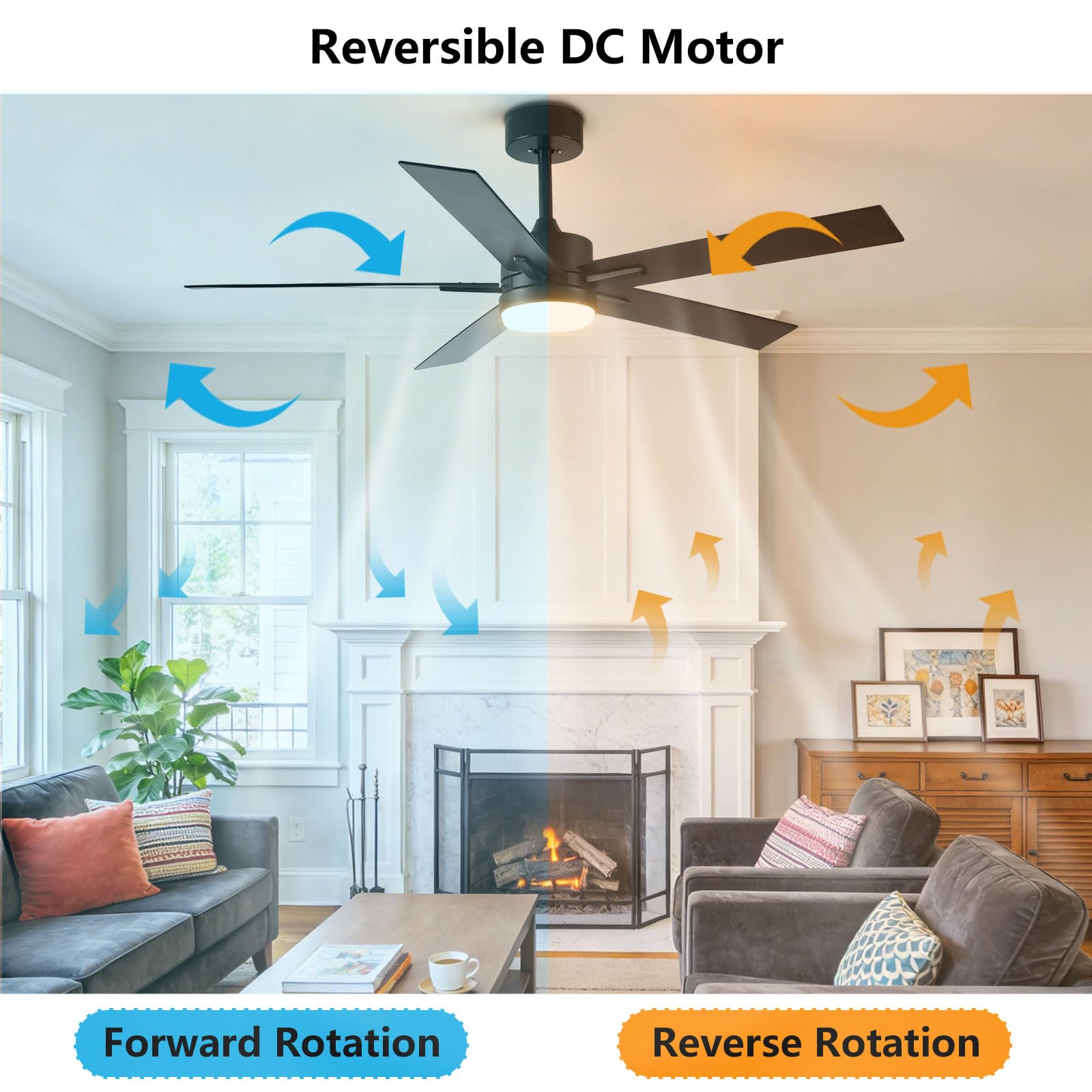 Ventilador de Techo Negro de 52 Pulgadas con luz, Moderno, silencioso, con LED Regulable, Control Remoto Inteligente/App/Voz, 6 velocidades para Dormitorio, Comedor y Sala de Estar