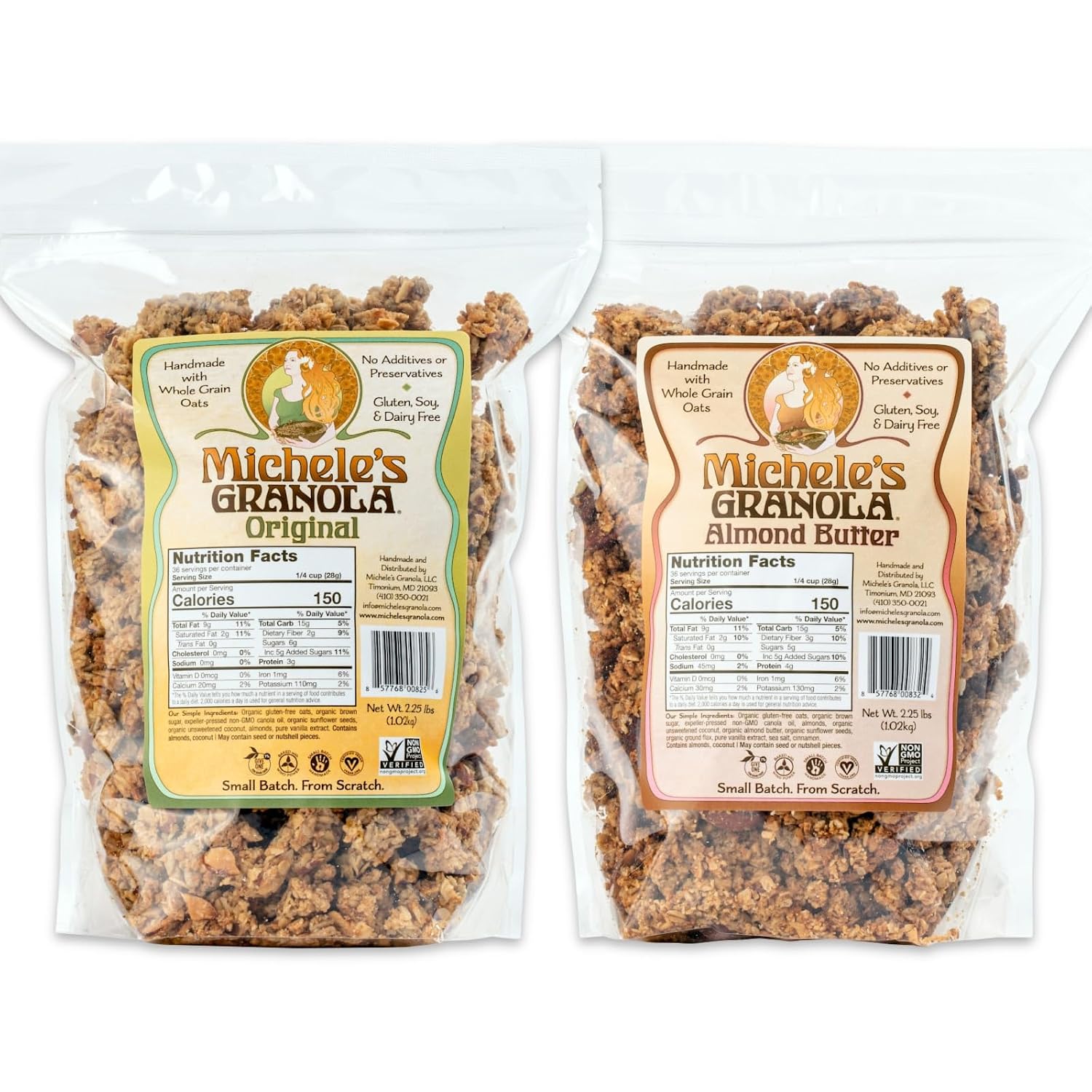Michele's Granola Original and Almond Butter, Gluten-Free & Non-GMO, 2.25lb Bulk Bags, Pack of 2