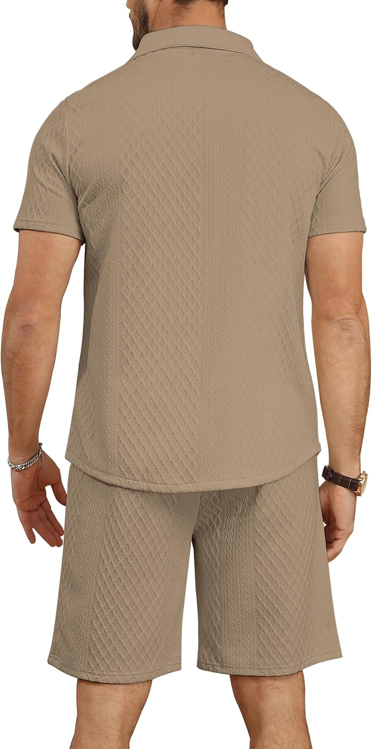 MLANM Men's 2 Piece Outfit Summer Short Sleeve Button Down Shirts and Shorts Sets with Pockets - Image 3