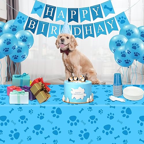 Miniatura 4 de Mantel con estampado de patas, 1 paquete de plástico de tamaño grande de 54 x 108 pulgadas, mantel con estampado de pata de perro y letrero de