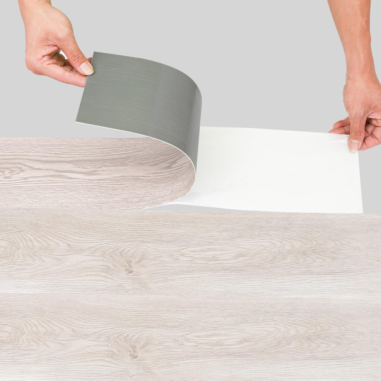 Rivestimento per pavimento in PVC autoadesivo, 91,5 cm x 15,2 cm x 1,5 mm, 10 m²/70 piastrelle, impermeabile, effetto legno, per cucina, bagno, rovere bianco