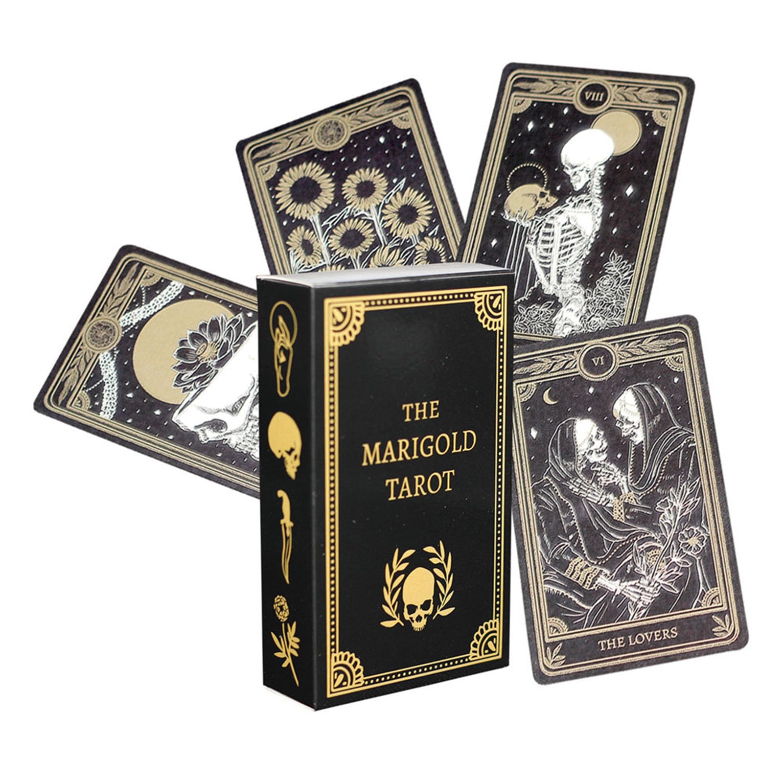 Yedaoiu 12X7cm Black Skull Tarot Card Set of 78 Classic Tarot Cards in Copperplate Paper, Tarot Cards for Beginners, Capable of Predicting the Future