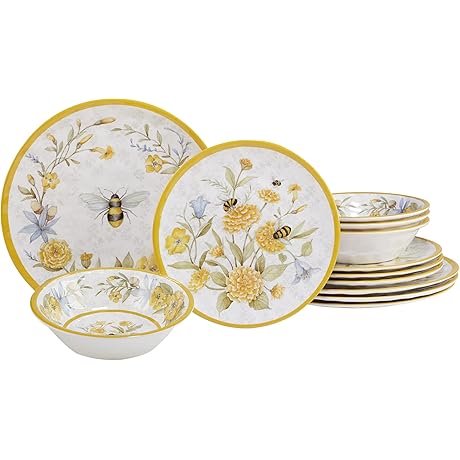 12-Piece Bee Sweet Melamine Dinnerware Set