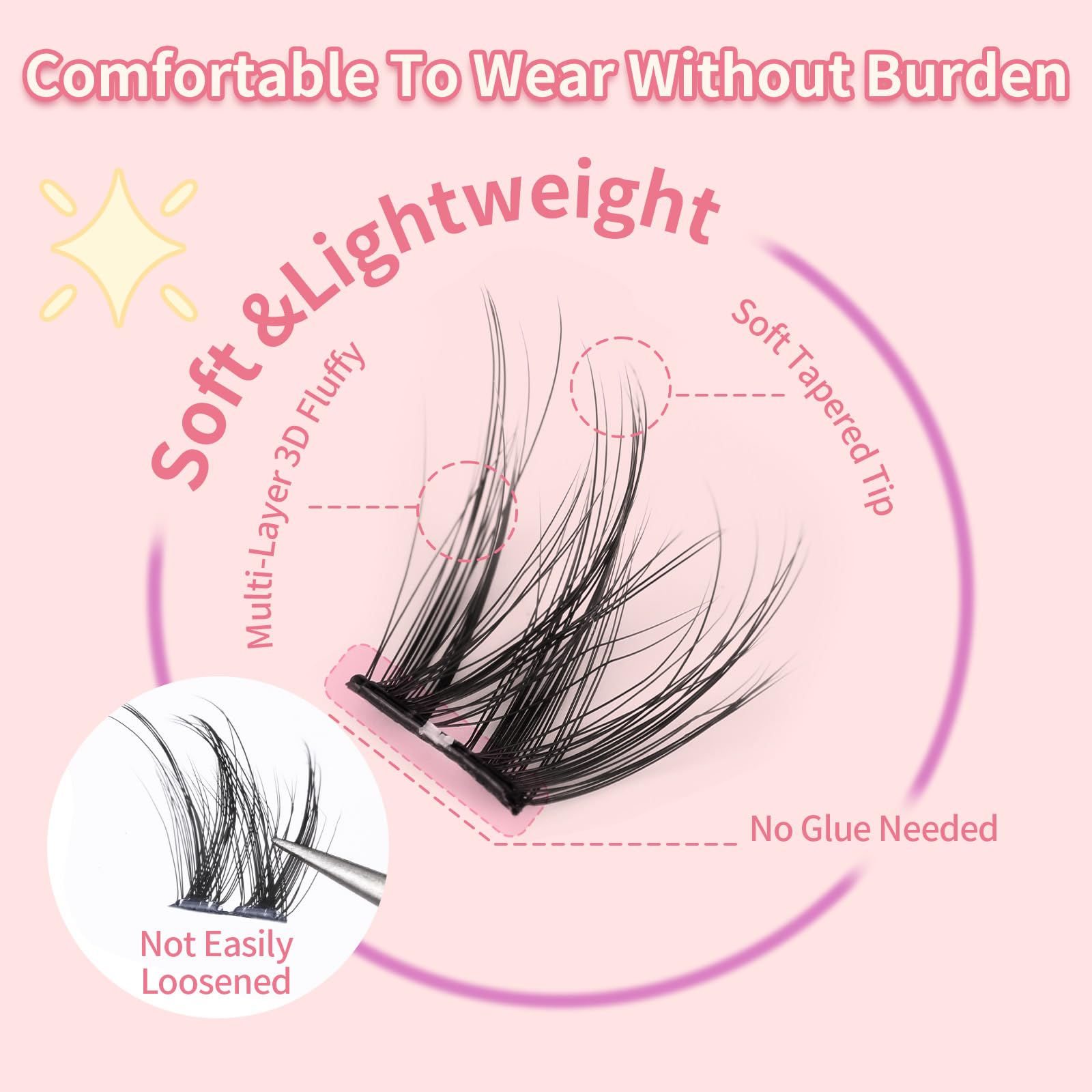 Mlen Diary Lashes Clusters, 100pcs 8-12mm False Lashes With Lash Bond and Seal Remover, Tweezers - Image 2
