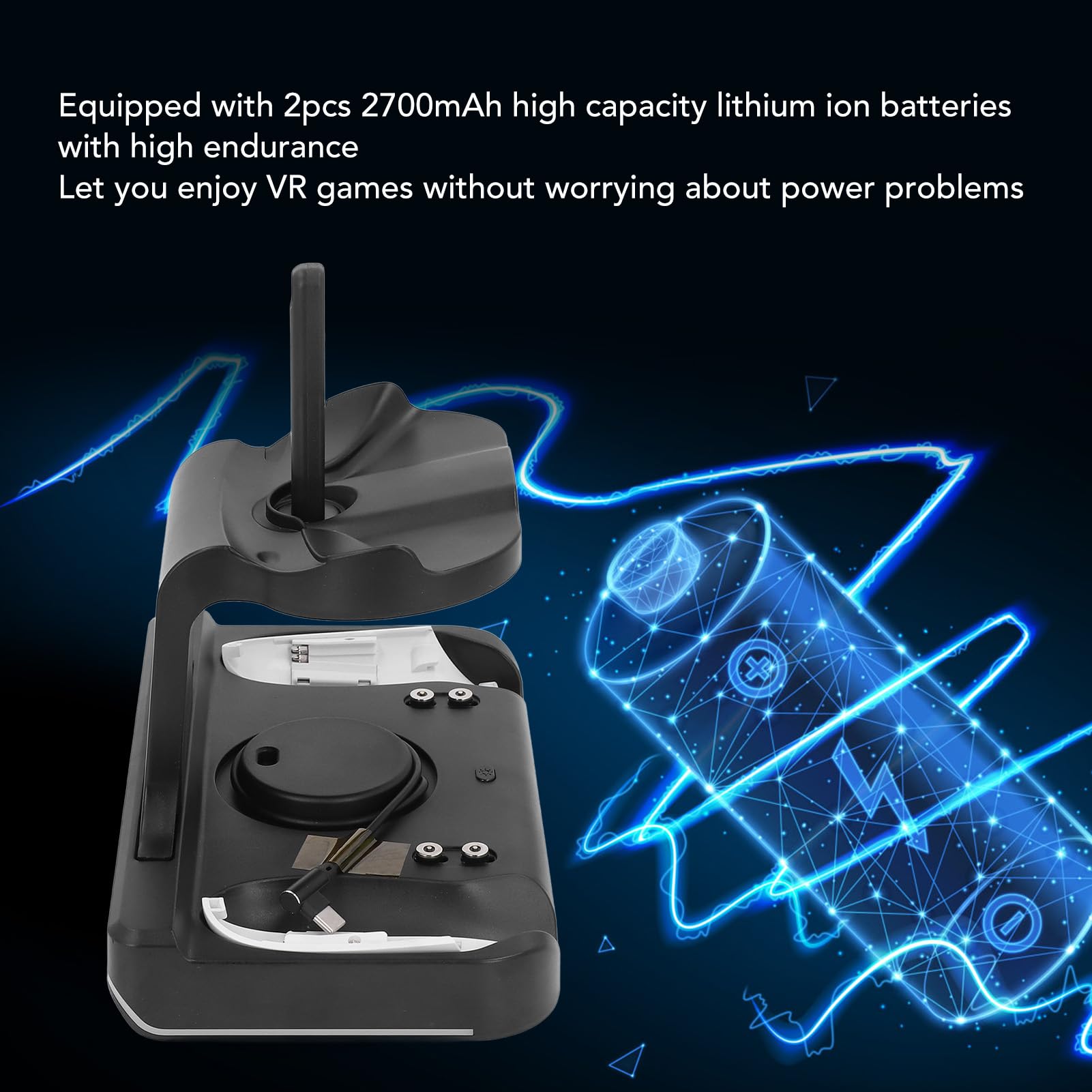 BONKZEBU Supporto di Ricarica per Controller VR Luce RGB, Stazione di Ricarica per Controller per Visore VR con 2 Batterie Ricaricabili, Supporto di per per Visore (Nera)