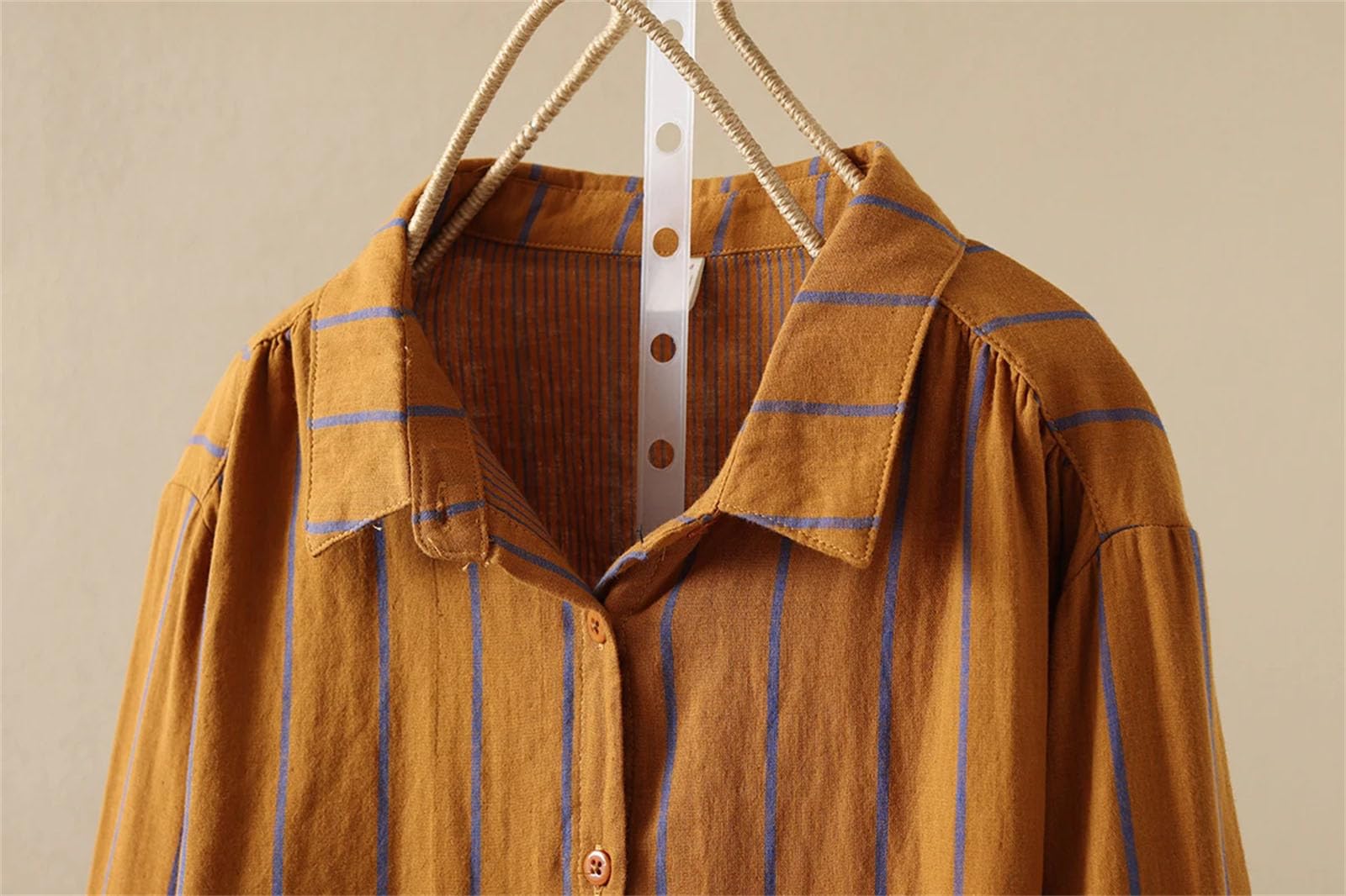 Blusas para mujer, estilo casual, a rayas, de manga larga, vintage, holgadas