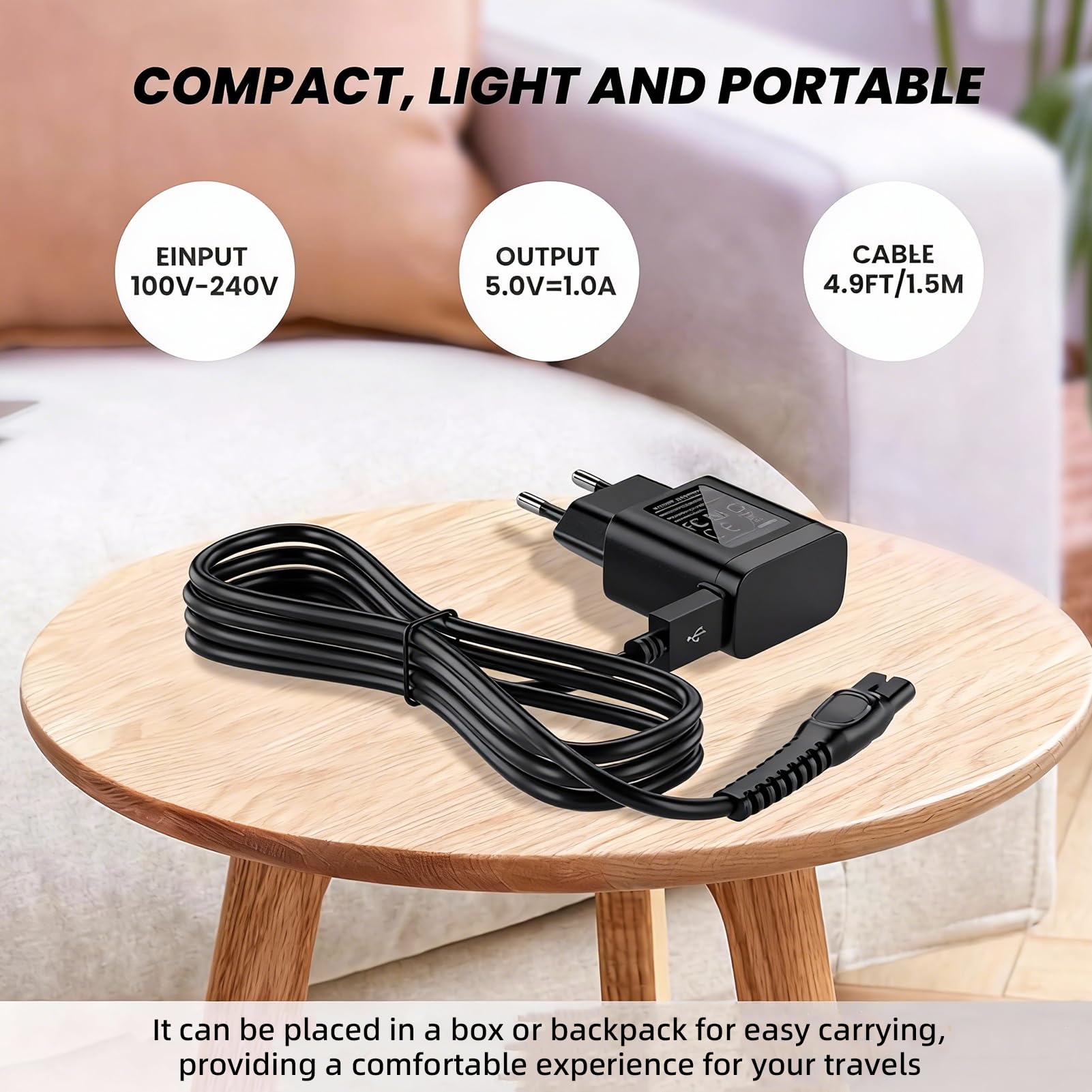 Ładowarka 5 V do golarki Philips One Blade, kompatybilna z QP2824, QP2834, QP2724, MG7950, MG7910, MG9525, MG9530, QP1324, adapter USB z kablem do ładowania 1 m do maszynki do strzyżenia