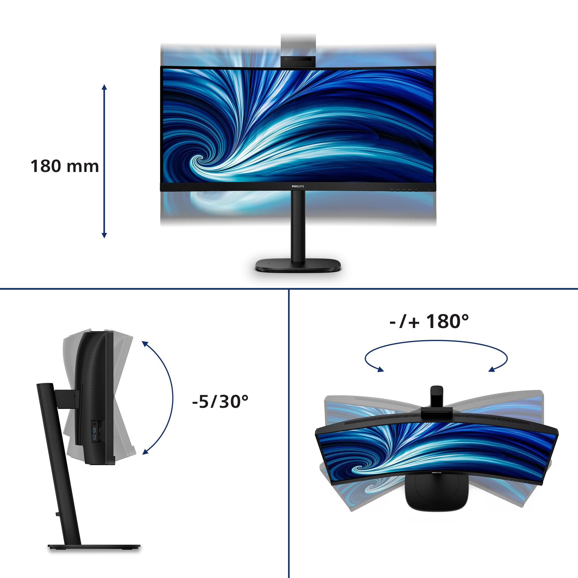 Philips 34B2U3600CH - 86,4cm (34") UWQHD VA Office Monitor Curved 21:9 HDMI/DP/USB-C PD90W 120Hz 4ms [Energieklasse D] (34B2U3600CH/00)