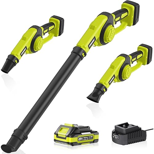 EWORK Small Leaf Blower Cordless 21V Mini Leaf Blower 200 MPH with Battery and Fast Charger, Lightweight Electric Leaf Blowers, Compact Blower for Jobsite, Patio Cleaning, Lawn Care, Blowing Leaves