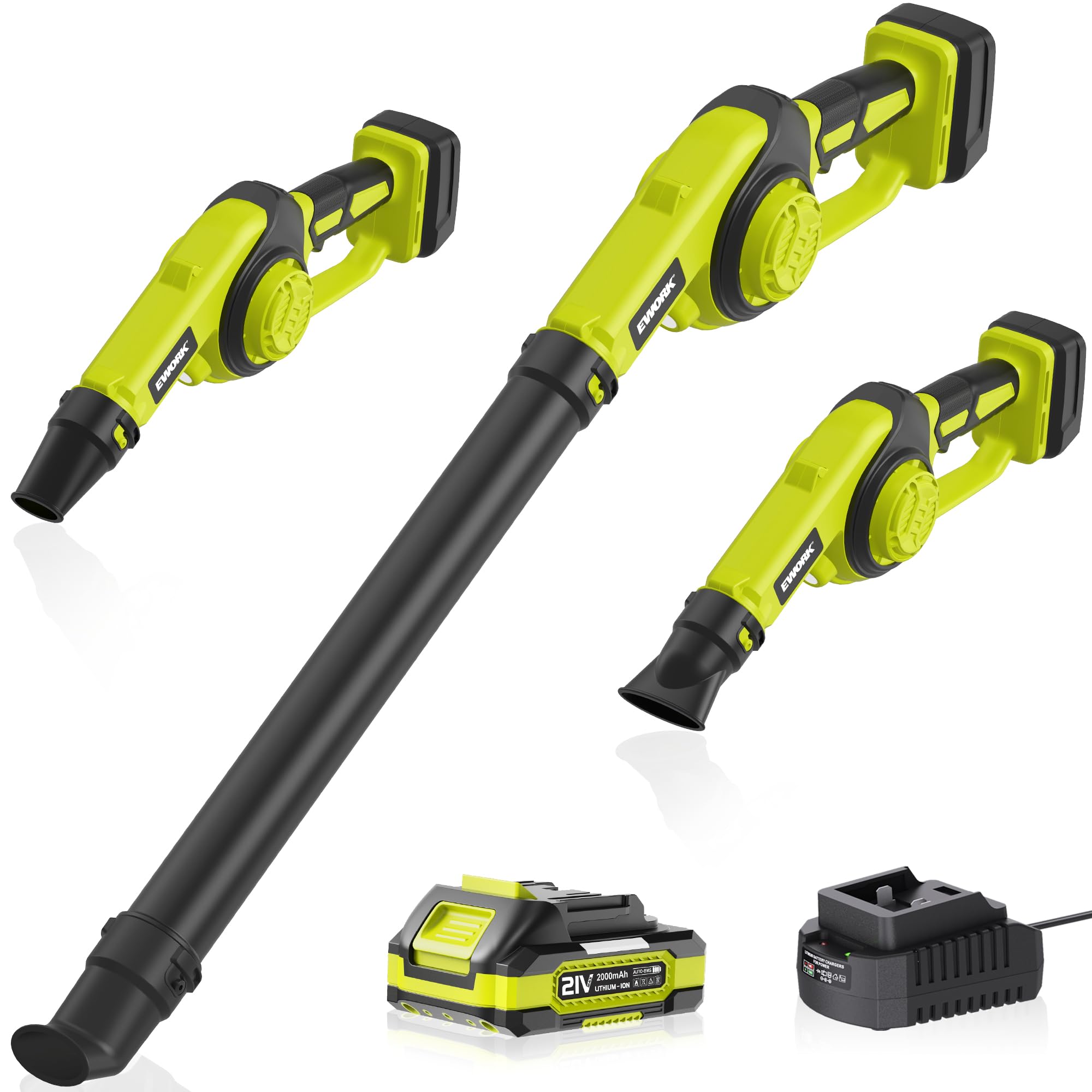 EWORKMini Leaf Blower Cordless Up to 200 MPH 21V Small Leaf Blower 3 Speed Modes with Battery and Fast Charger, Electric Leaf Blowers Battery Powered, Compact Blower for Jobsite, Workbench, Porch