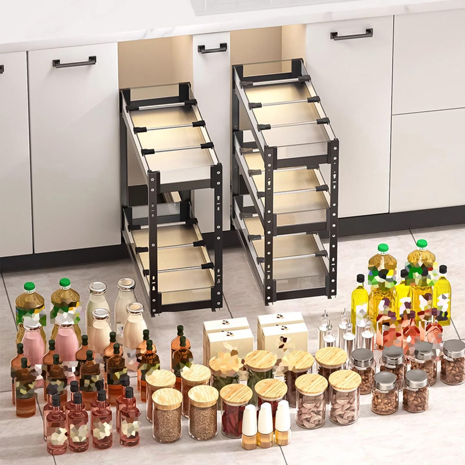Organizzatore estraibile a 3 livelli, ripiani scorrevoli stretti per dispensa, cucina, bagno, ripiano centrale regolabile