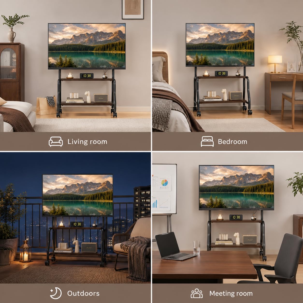 Mustorn Support TV sur Pied pour Les Téléviseurs De 32 à 75 Pouces, Tele Portable sur Pied TV Universel Jusqu'à 50 Kg Meuble TV sur roulettes VESA Max 600 x 400 mm Support Télé Trepied TV Meuble