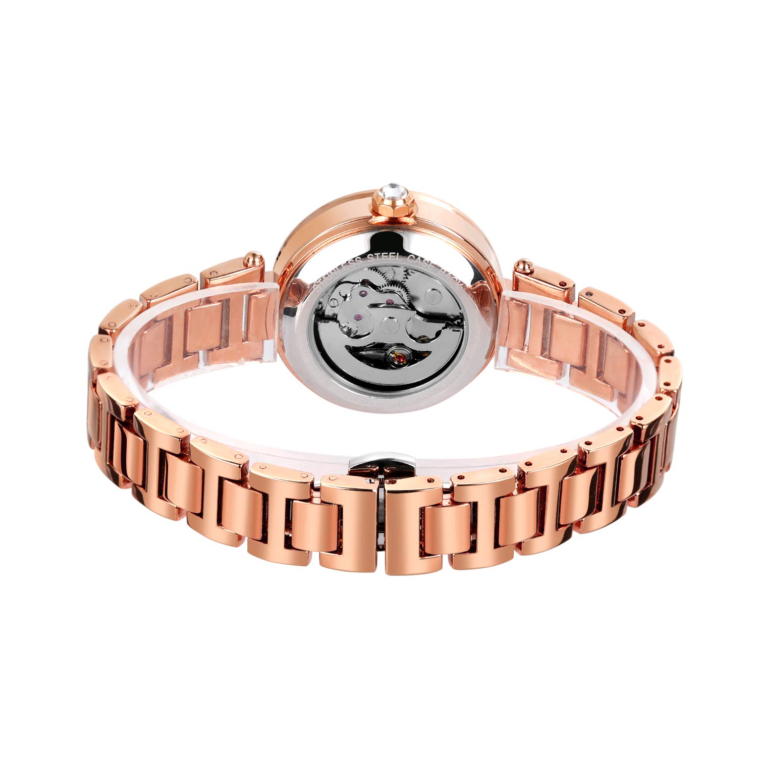FORSINING Damen Stilvolle Analog Zifferblatt Automatische Skelett Uhr mit Edelstahl Armband