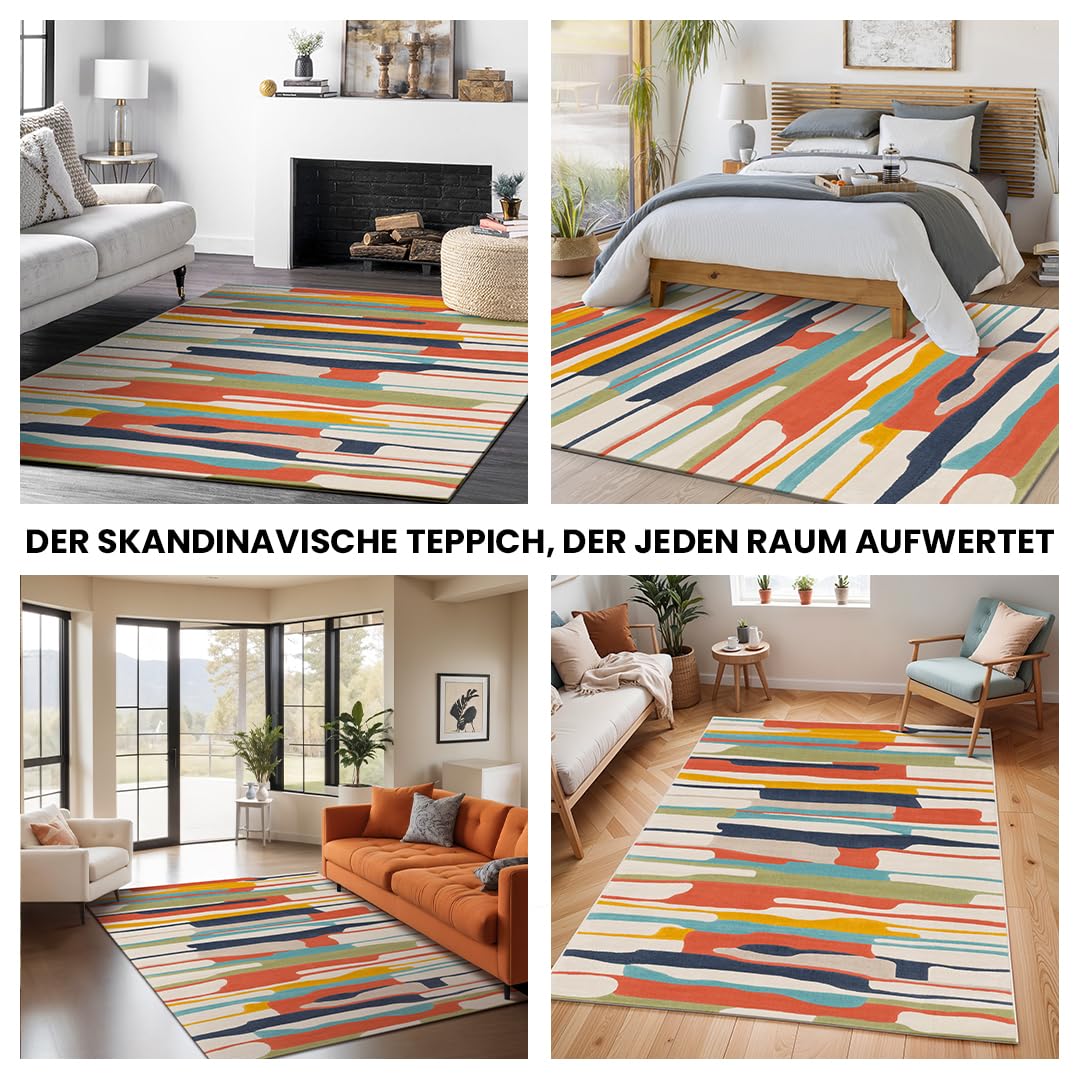 Livabliss Atlanta Boho 120x170 cm - Wohnzimmer, Schlafzimmer, Esszimmer, geometrisches Muster, Skandi Stil in Orange, Blau, Beige