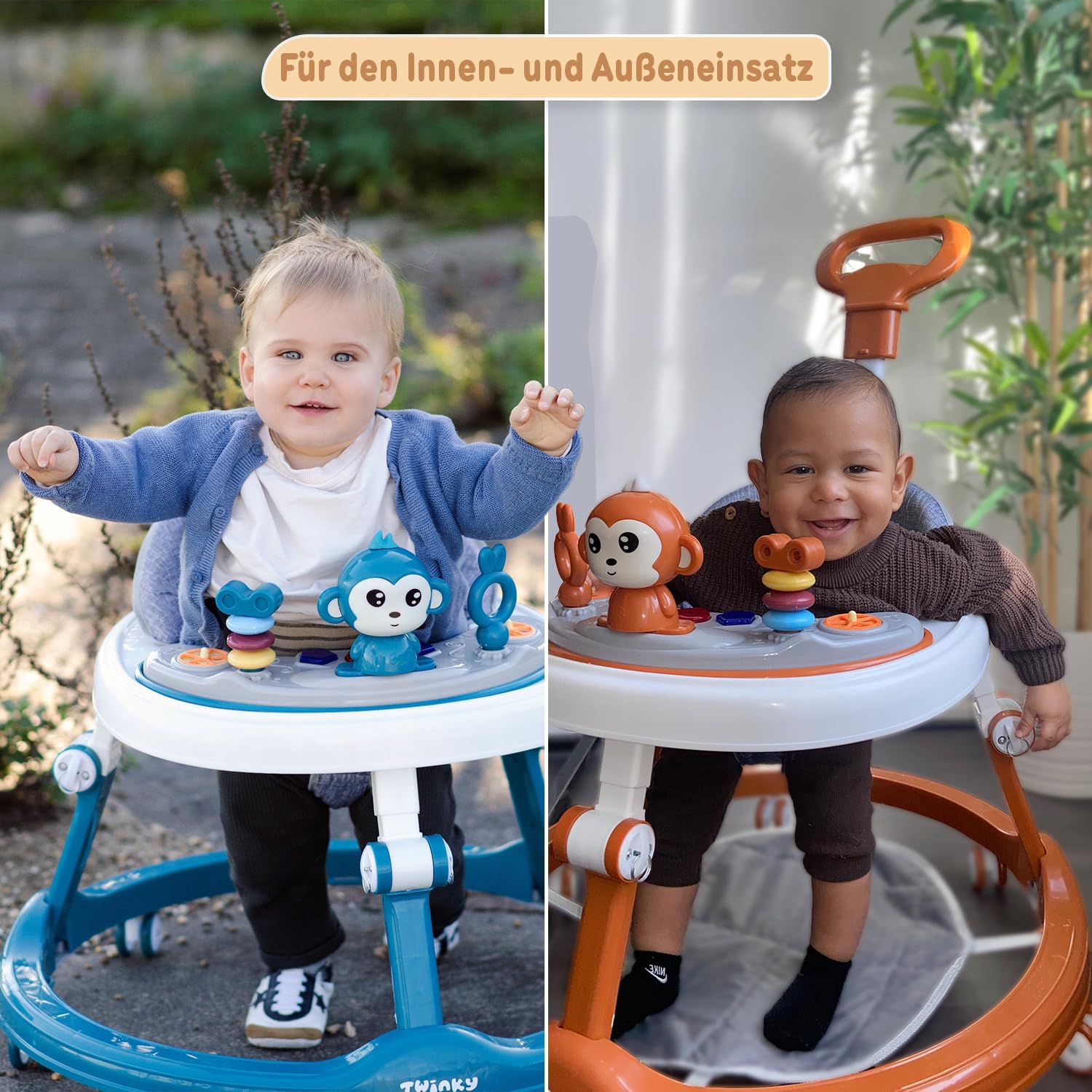 Twinky® Lauflernwagen mit Spielset & Bodenmatte - Robuste 4-fach verstellbare Vorschul-Lauflernhilfe - Ideal als Gehhilfe für die ersten Schritte Ihres Kleinen (Braun)