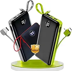 Carregador Portátil Power Bank 20.000mah Universal com Cabos Premium, para Celular, Tablet, Fone de Ouvido e Caixa de Som (Preto)