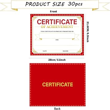 30 Pieces Certificate of Achievement Student Awards Certificates Paper Month Certificates 8.5 x 11 Inch (Red)