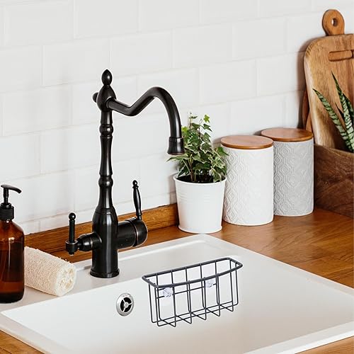 Vista 4 de Oggi Organizador de fregadero de metal con succión: cepillo de cocina, jabón de barra o soporte de esponja para fregadero de cocina, gran