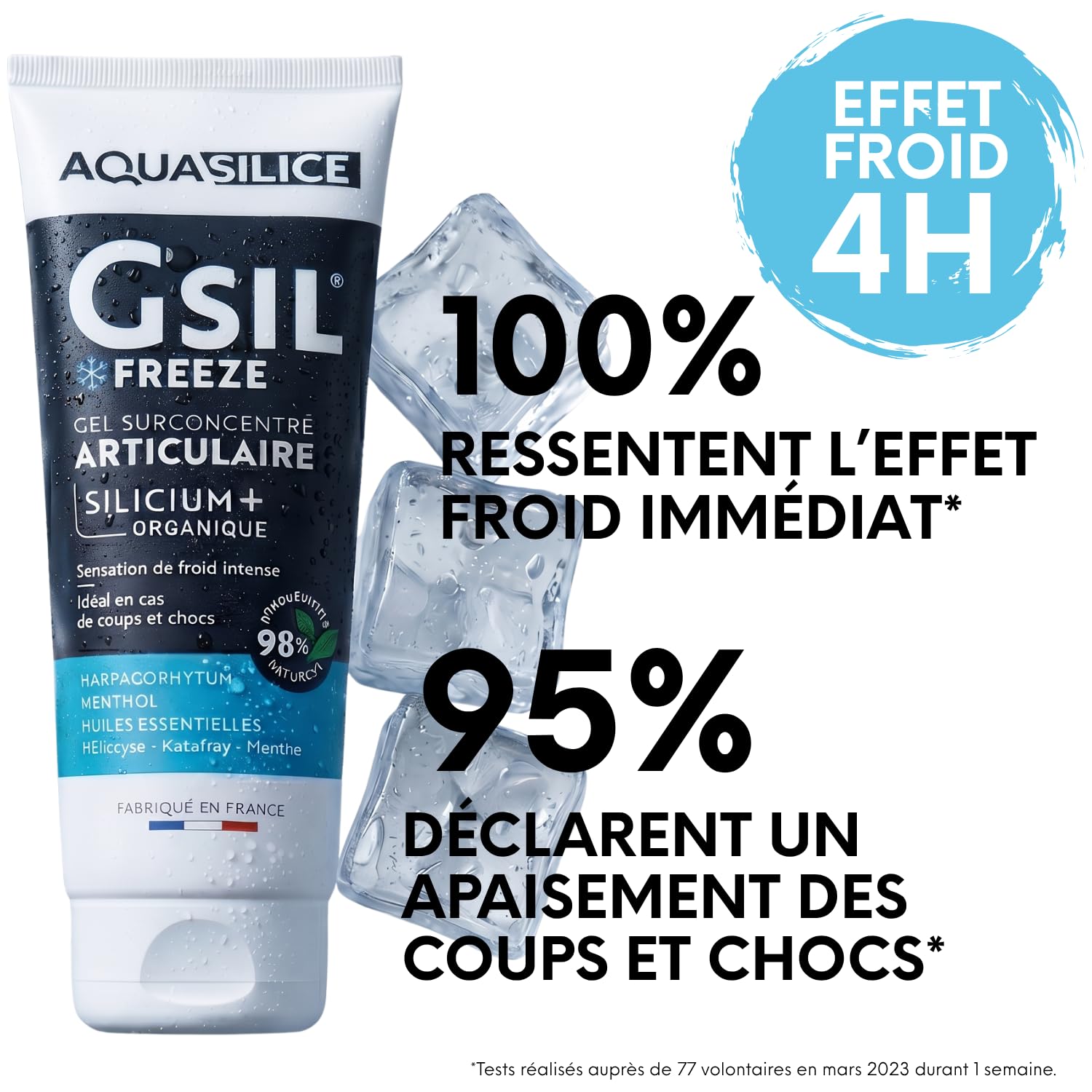 GSIL Freeze - Gel de Massage Effet Froid 200 ml - Soulage Tensions Musculaires & Articulaires, Coups & Chocs - Silicium Organique, Harpagophytum, Menthol & Huiles Essentielles - Fabriqué en France