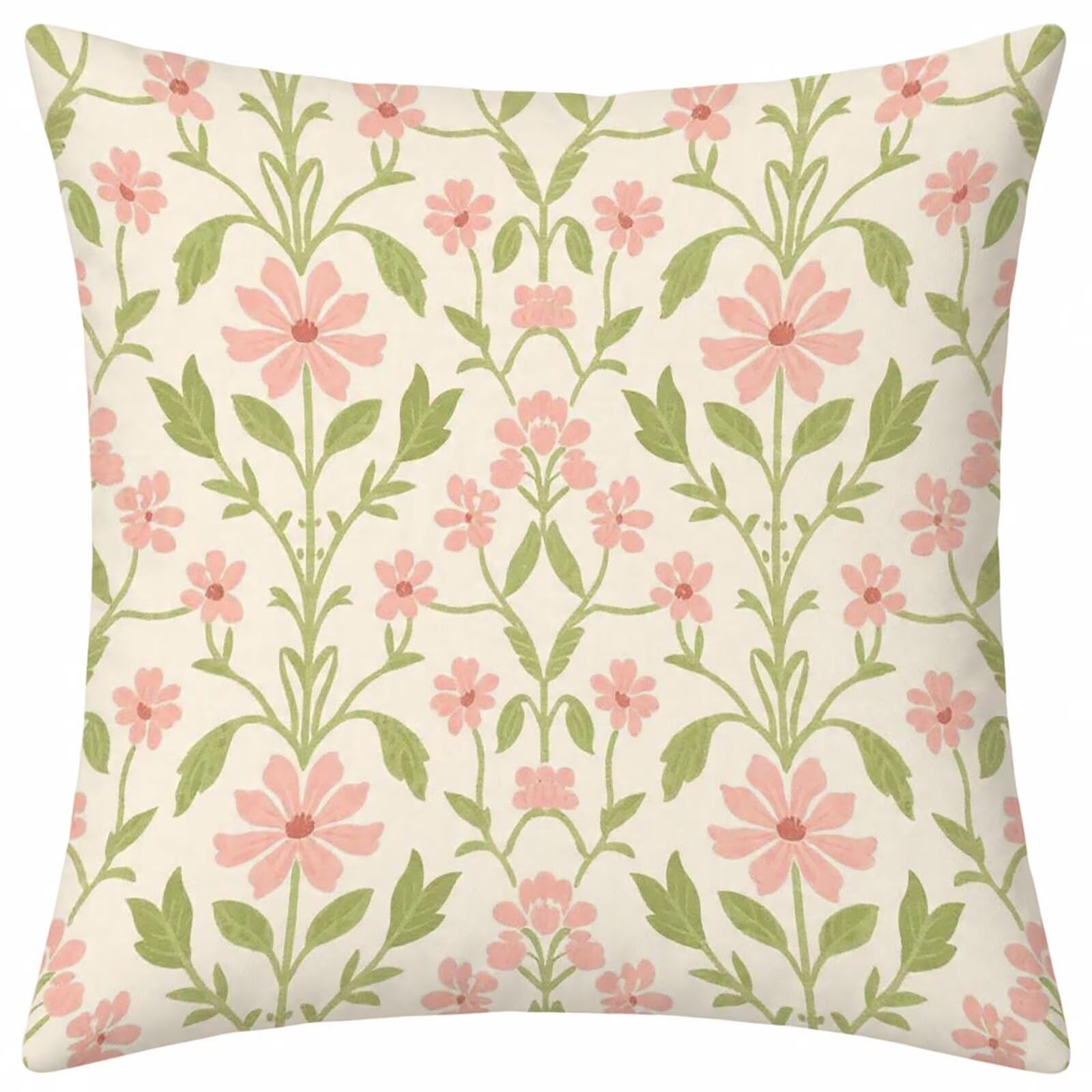 Housse coussin 65x65 lin crème à motif fleur