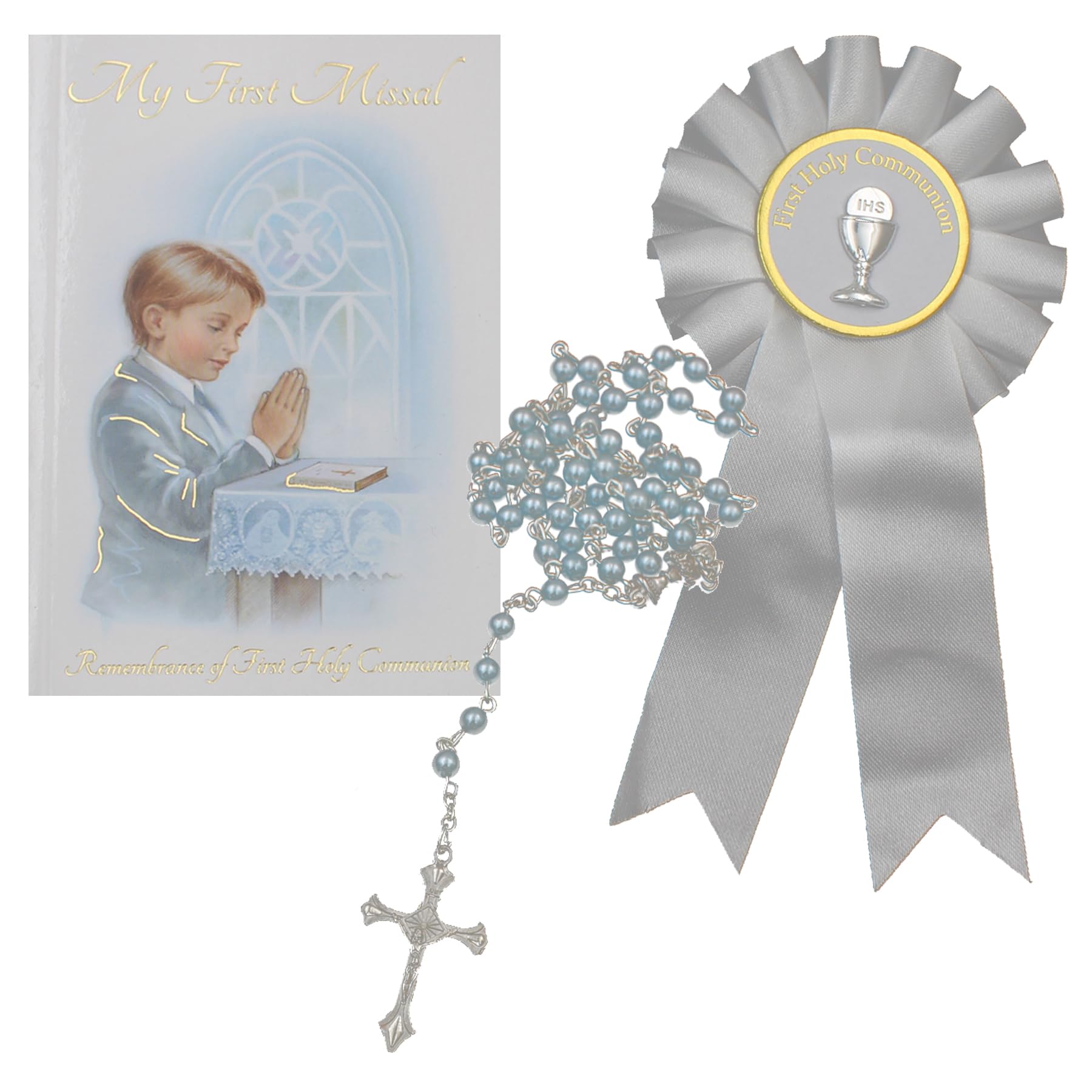 Widdle Gifts First Holy Communion Gift Set Boy Missal Book, Rosary and Rosette C5202
