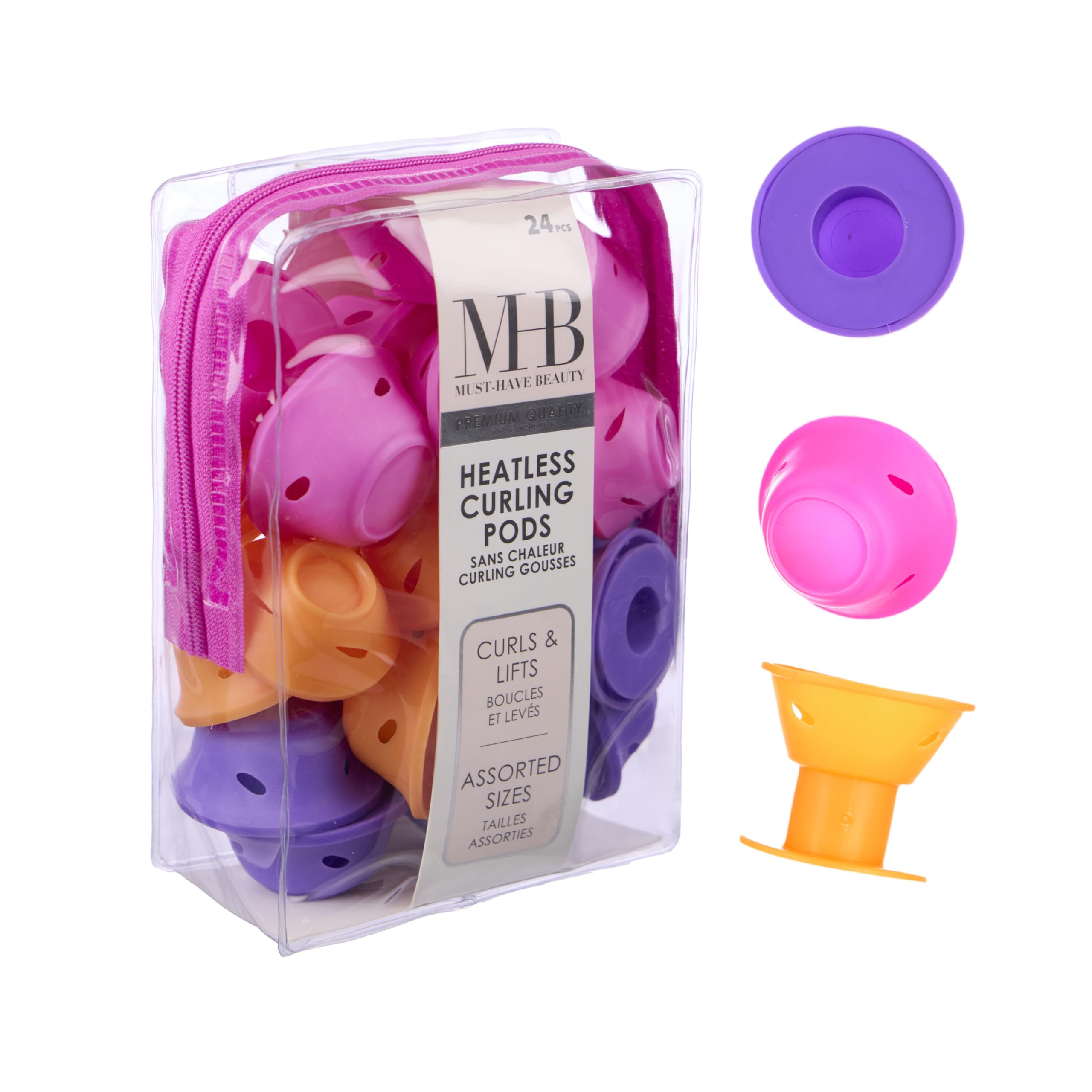 24pc Heatless Curling Pods - Silicone Hair Rollers For No Damage Curls, Value Pack, Overnight For Versatile Hairstyling (BRIGHTS)