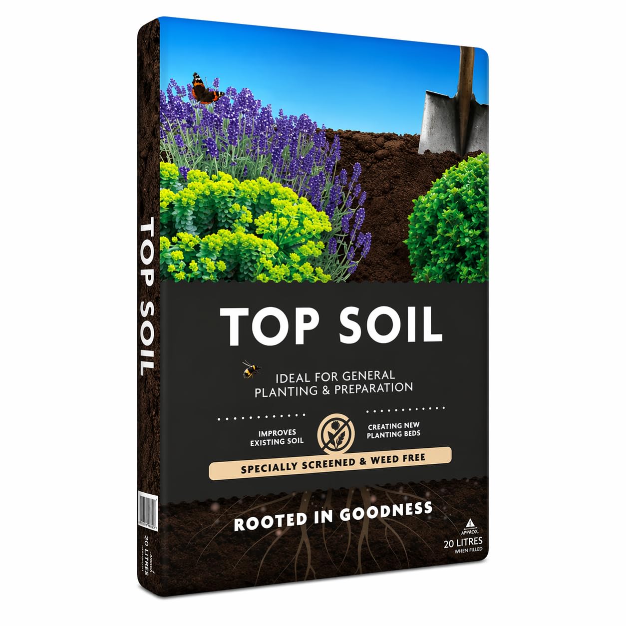 Garden Top Soil 20 Litres (20L) – Premium Nutrient-Rich Clay Loam Soil for Lawn Dressing, Planting, Beds & Borders, Moisture Retaining High Humus Compost