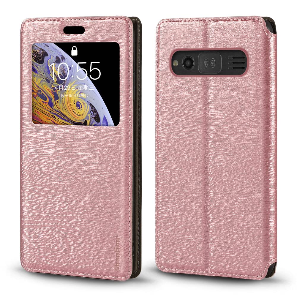 for Doro 1370 Case, Wood Grain Leather Case with Card Holder and Window,  Magnetic Flip Cover for Doro 1372 (”)