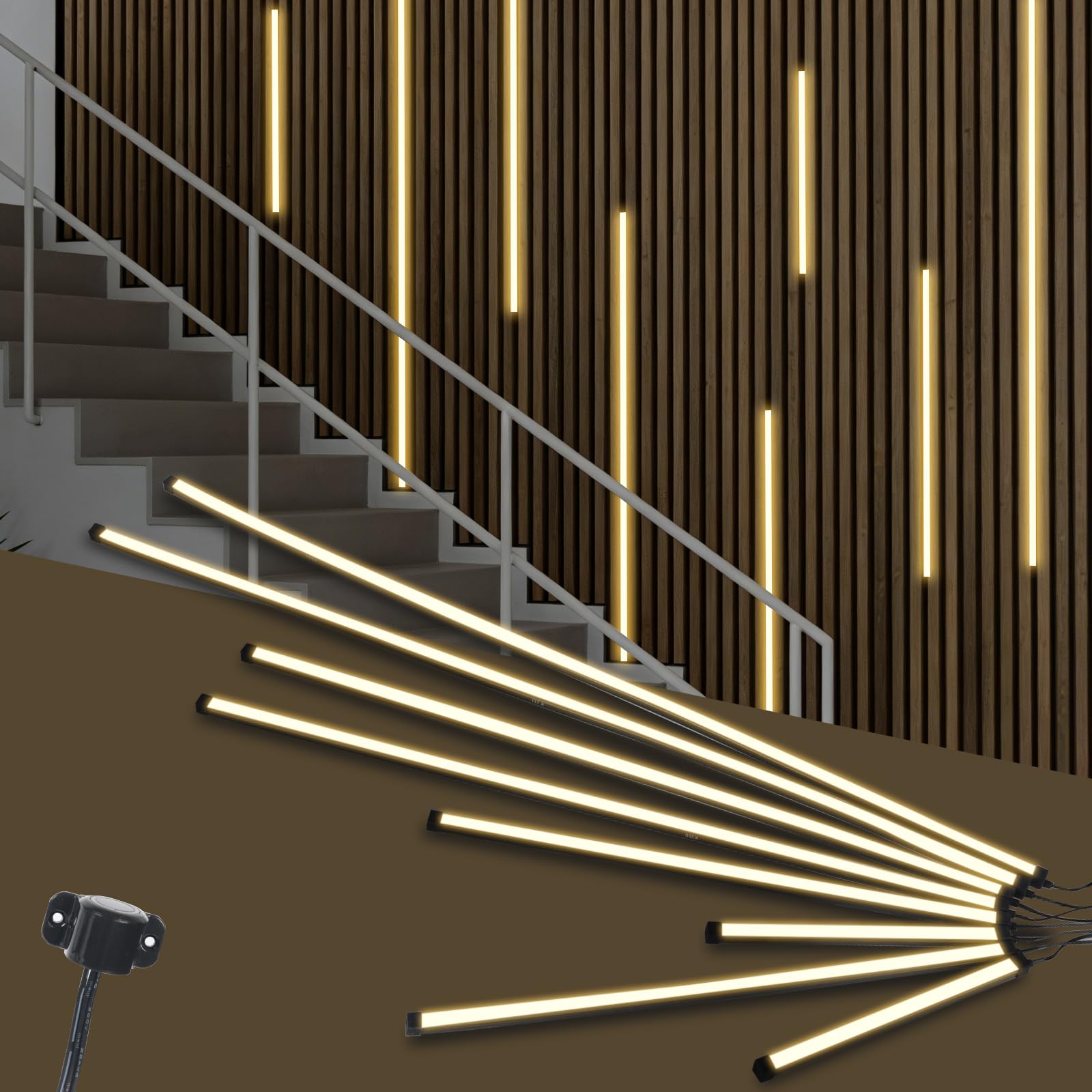 WMLBK Black LED Strip Lights for Acoustic Wall Panels,8 Pack Cuttable LED Lights 12×12mm Warm Tone Strip Lights fit Acoustic Wall Panel (2 * 25cm+2 * 50cm+2 * 75cm+2 * 100cm)