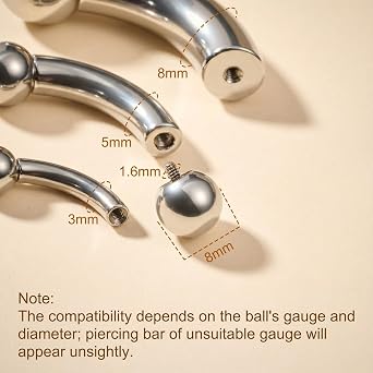 Curved Barbell Piercing Prince Albert Jewellery Pa Piercing, 14G 12G 10G 8G 6G 4G 2G 0G 00G Heavy Gauge Barbell Banana Bar with Replacement Balls for Eyebrow Belly Septum Ear Goth Punk Style