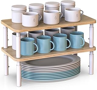 Bamboo Cabinet Organizer Shelf 2 Pack, Height Adjustable